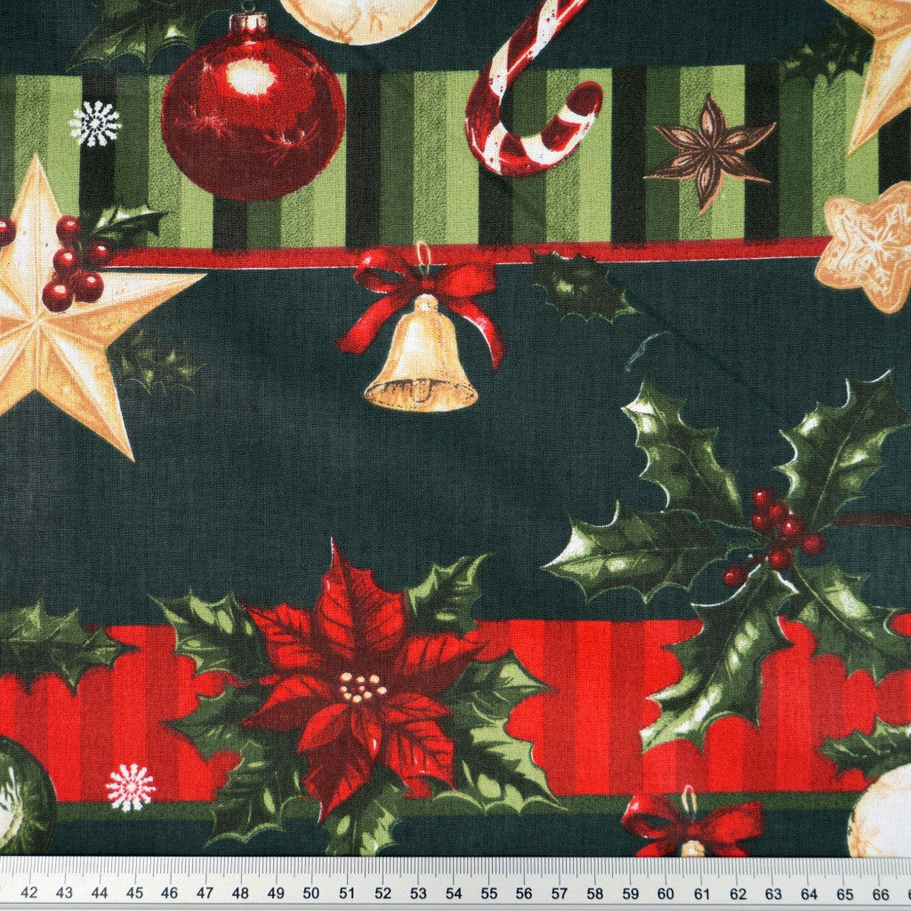 Coton Banderoles De Noël Sur Fond Vert | Laize 1m55