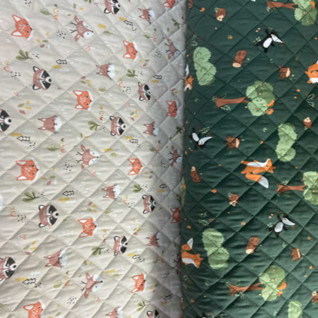 Tissu Coton Matelassé Réversible | Guy Doupadi Vert Lin | Carreaux