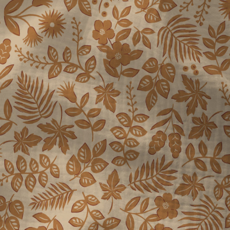 Double Gaze De Coton Imprimé | Fleurs Imina Beige | Laize 130cm