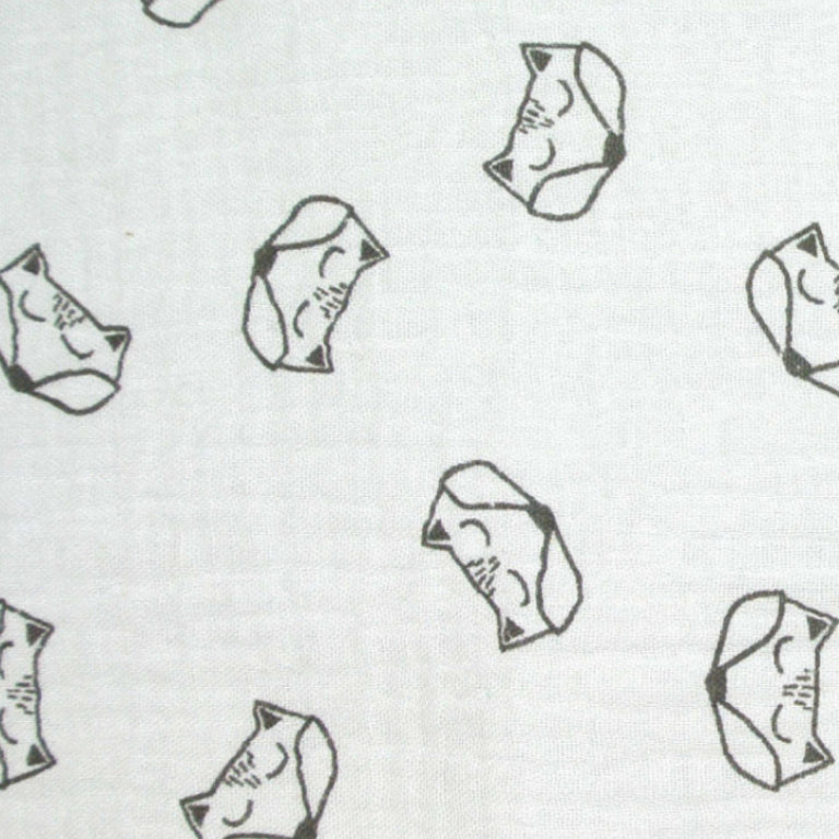 Double Gaze De Coton Imprimé | Khoya Renard Blanc | Laize 135cm