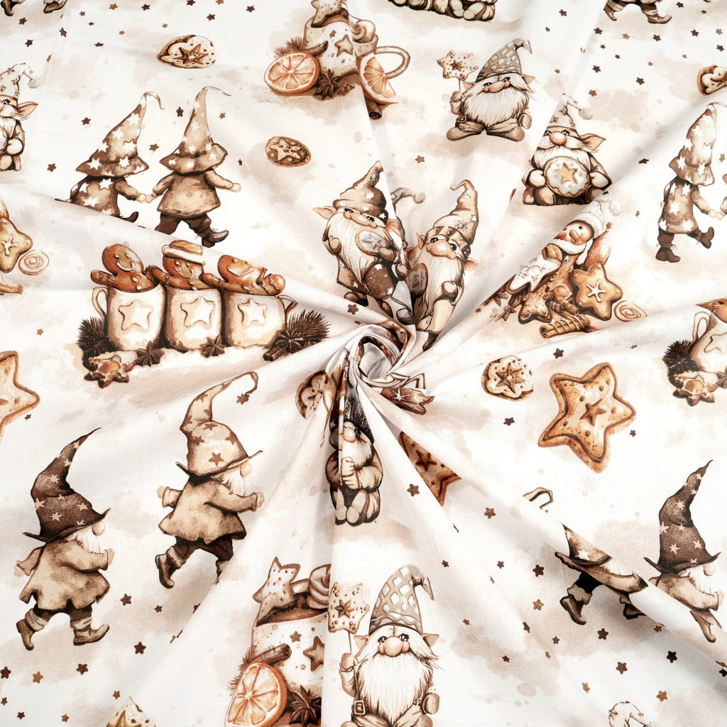 Coton Noël Nains Marron Pain D'Epices Fond Blanc | 1m x 1m60