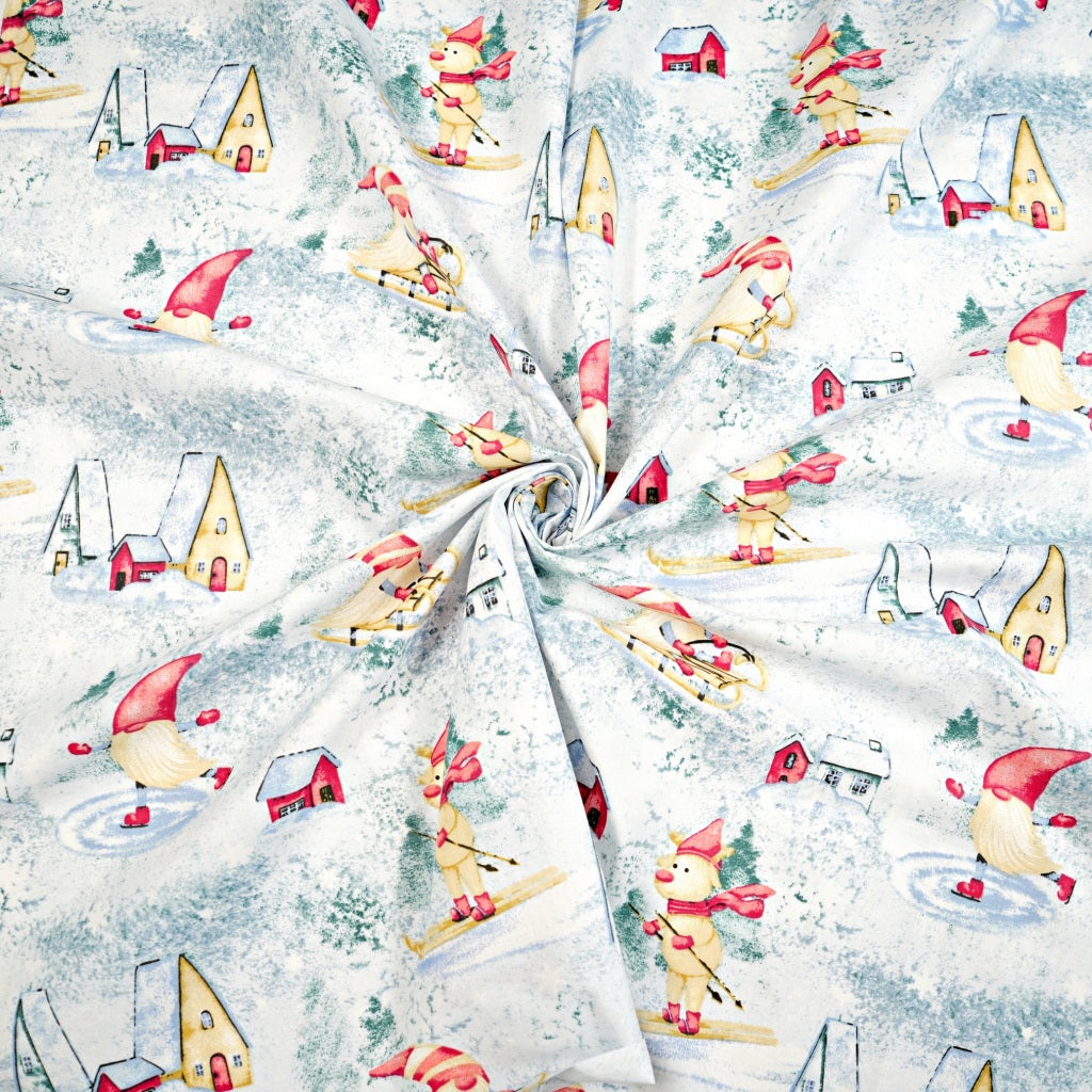 Coton Noël Sport de Glisse Fond Bleu Clair | 1m x 1m60