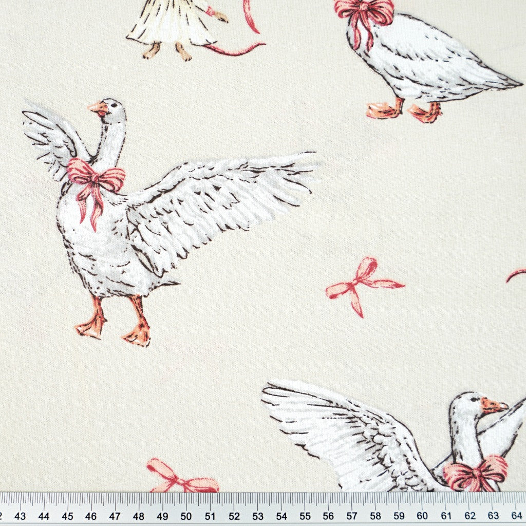 Tissu Coton Oie et Souris Fond Beige | Laize 1m55