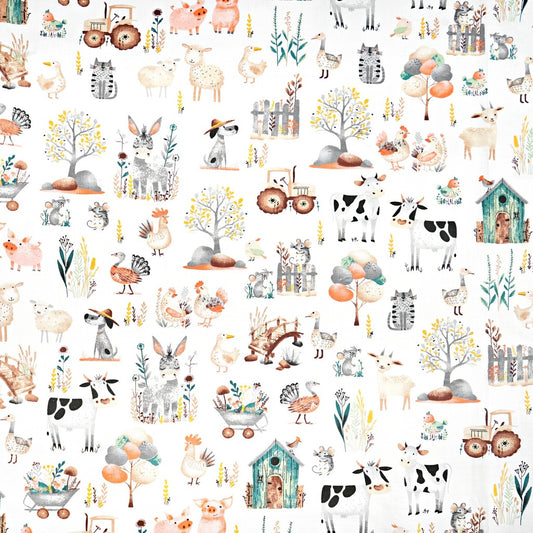 Animaux de la Ferme Fond Blanc | 1m x 1m55