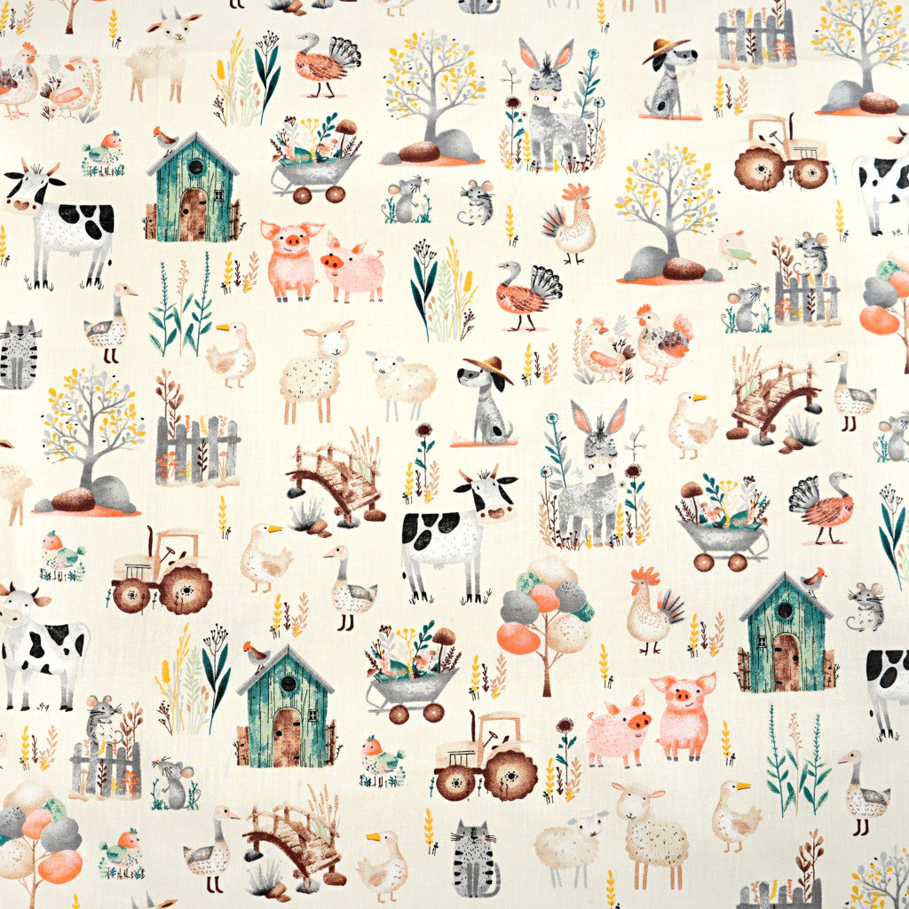 Animaux de la Ferme Fond Ecru | 1m x 1m55