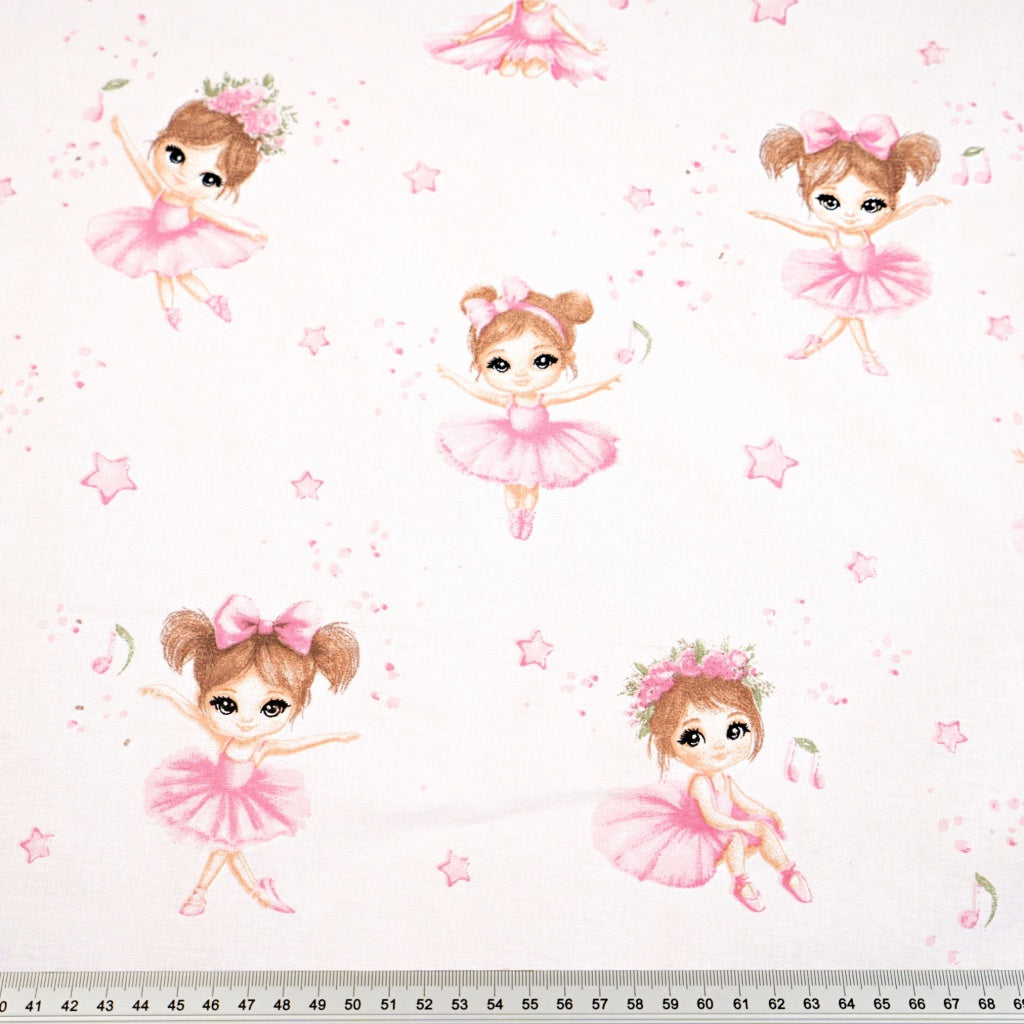 Coton Ballerines Roses Etoiles Fond Rose | 1m x 1m60