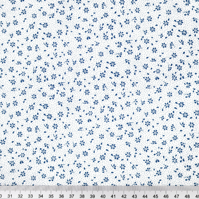 Tissu Coton Mini Patch Fleurs Bleu Navy Fond Blanc | Laize 1m55
