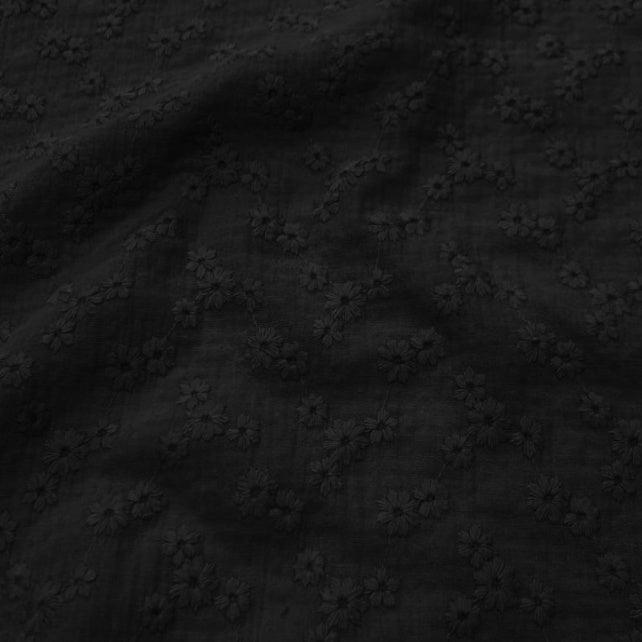 Tissu Double Gaze De Coton Brodé - Esmee Noir