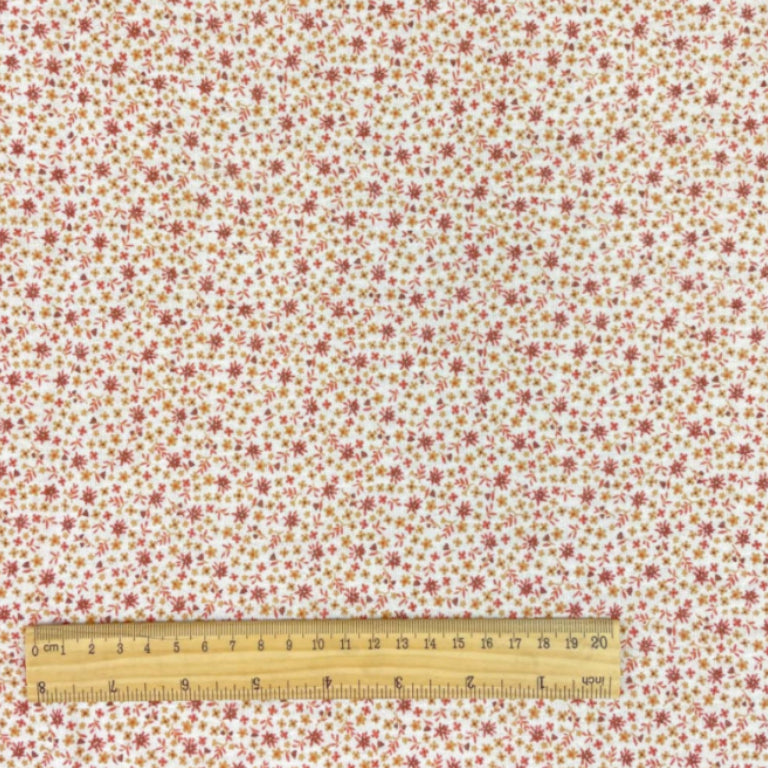Double Gaze De Coton Imprimé | Fleurs Pio Camel Amarante | Laize 130cm
