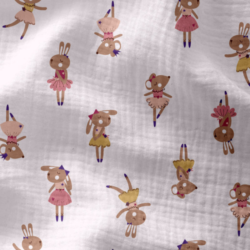 Double Gaze De Coton Imprimé | Lapin Fifi Morganite | Laize 135cm