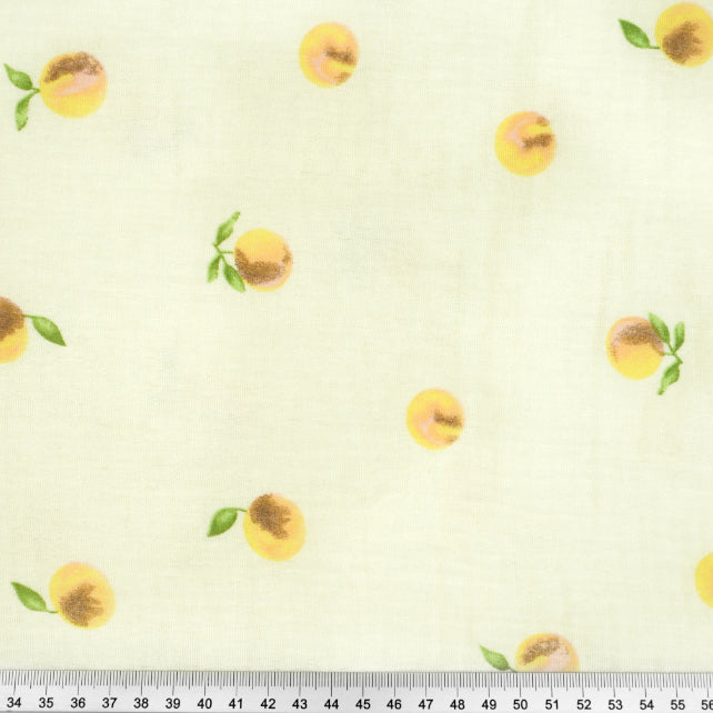 Tissu Double Gaze De Coton Imprimé | Pêches Fond Ecru | Laize 130cm