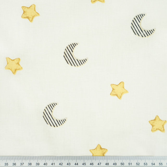 Tissu Coton Etoiles et Lunes sur Fond Ecru | Laize 1m60