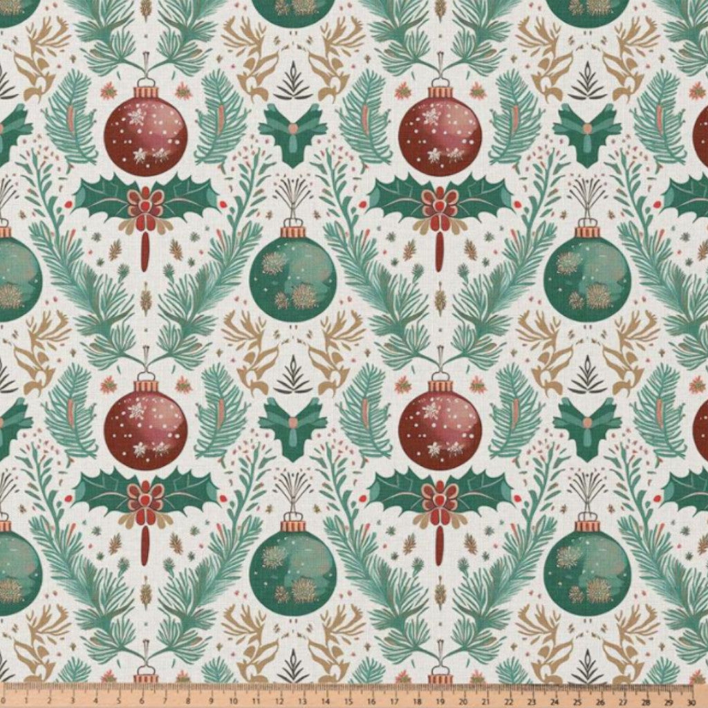 Tissu Coton Noël Numérique Bolzano Boules Blanc Vert