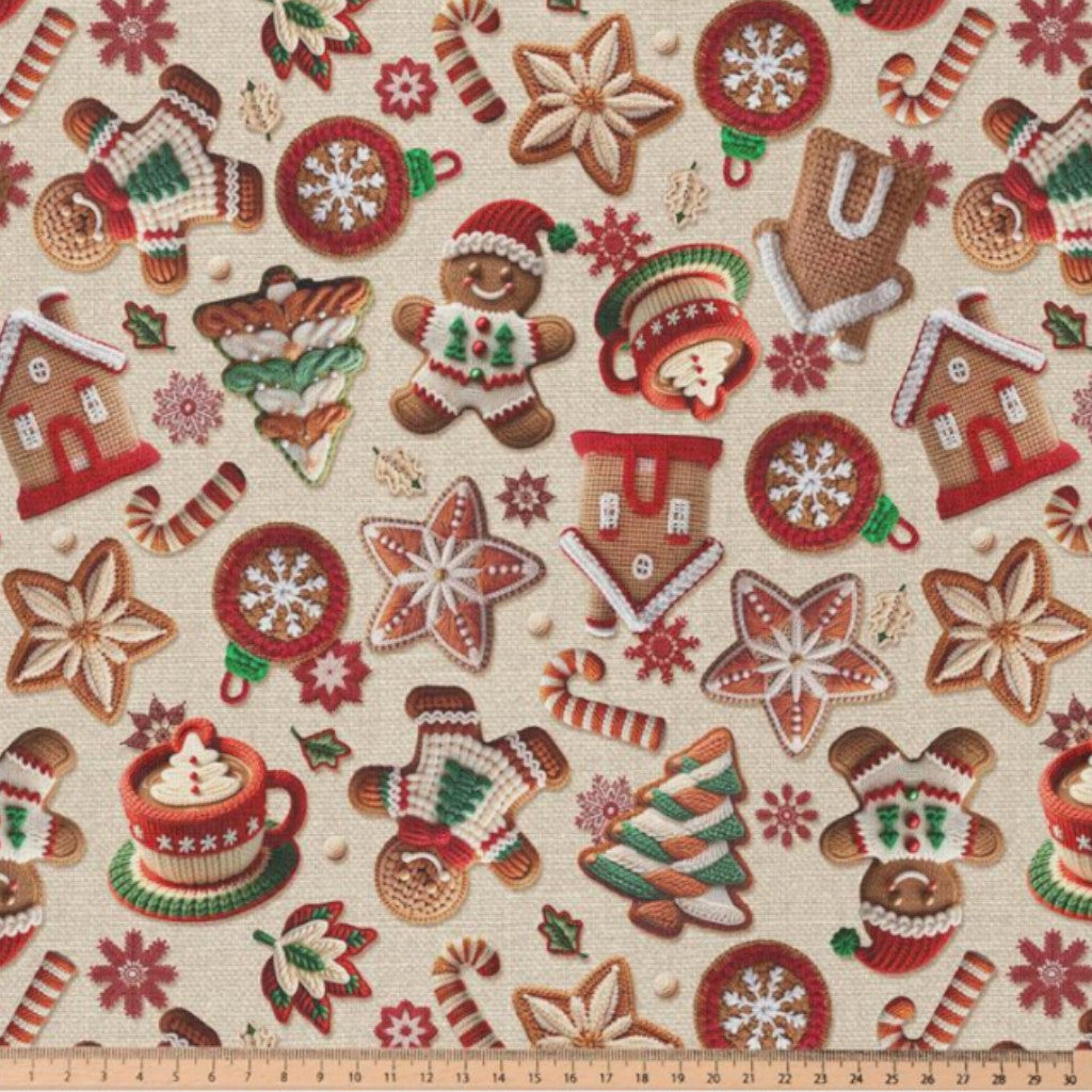 Tissu Coton Noël Numérique Tibiscuit Beige | Laize 1m50