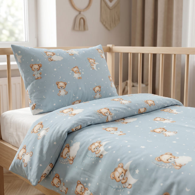 Tissu Coton Ourson Rêves Etoile Lune Fond Bleu | Laize 1m60