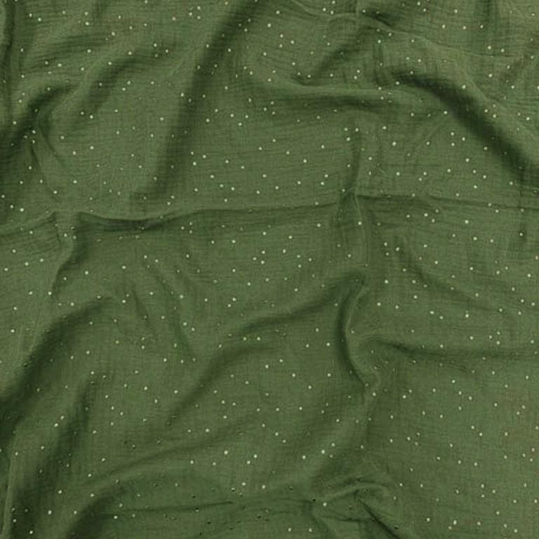 Double Gaze De Coton a Pois Pimiz - Couleur Fougère