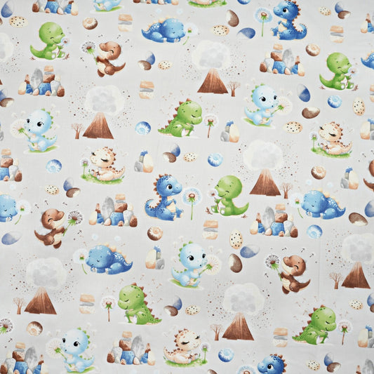 Dinosaures Bleu Vert Fond Gris | 1m x 1m60
