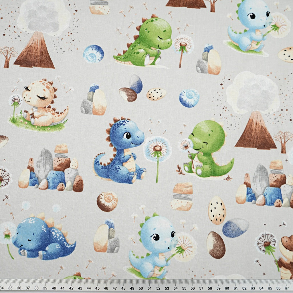 Dinosaures Bleu Vert Fond Gris | 1m x 1m60
