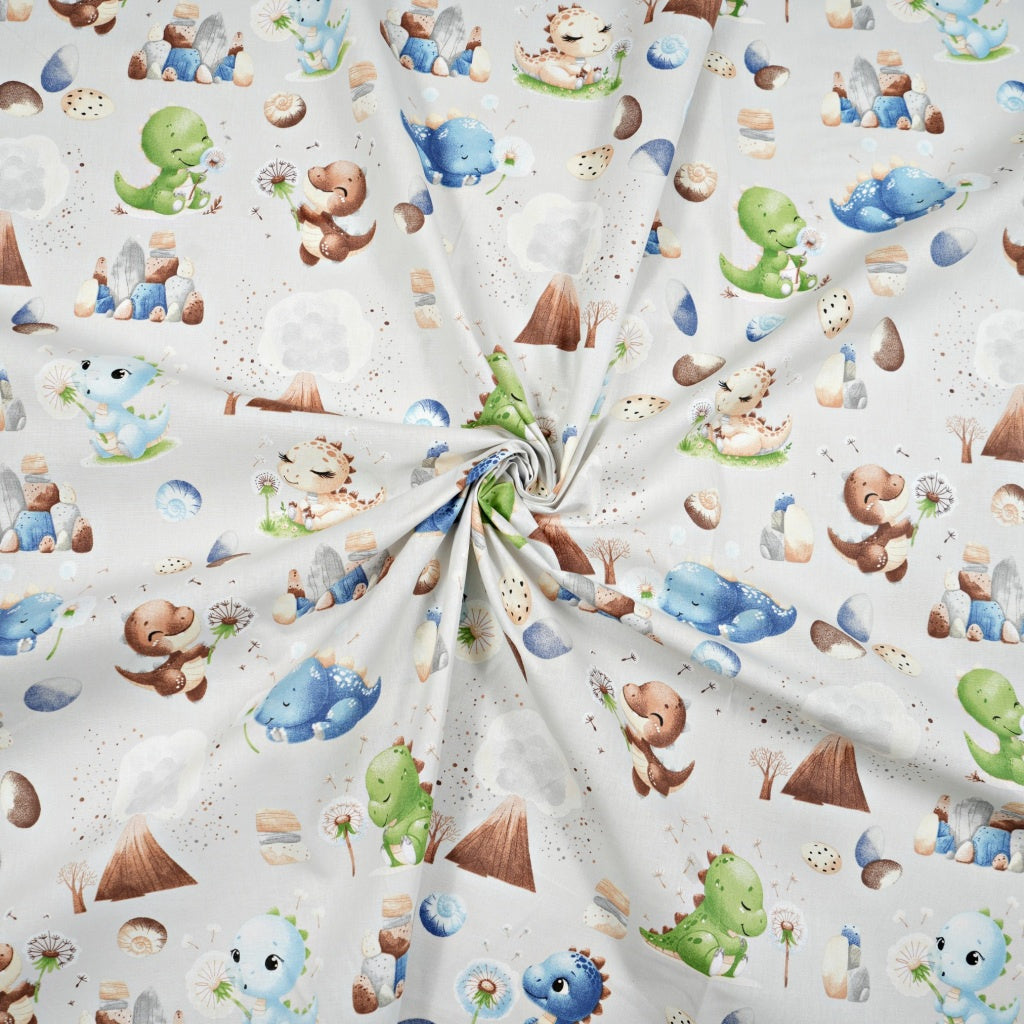 Dinosaures Bleu Vert Fond Gris | 1m x 1m60