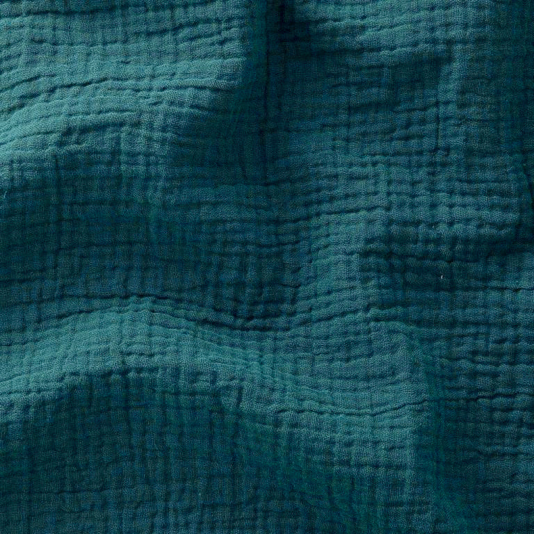Tissu Double Gaze De Coton Uni - Bleu Paon - Laize 130cm
