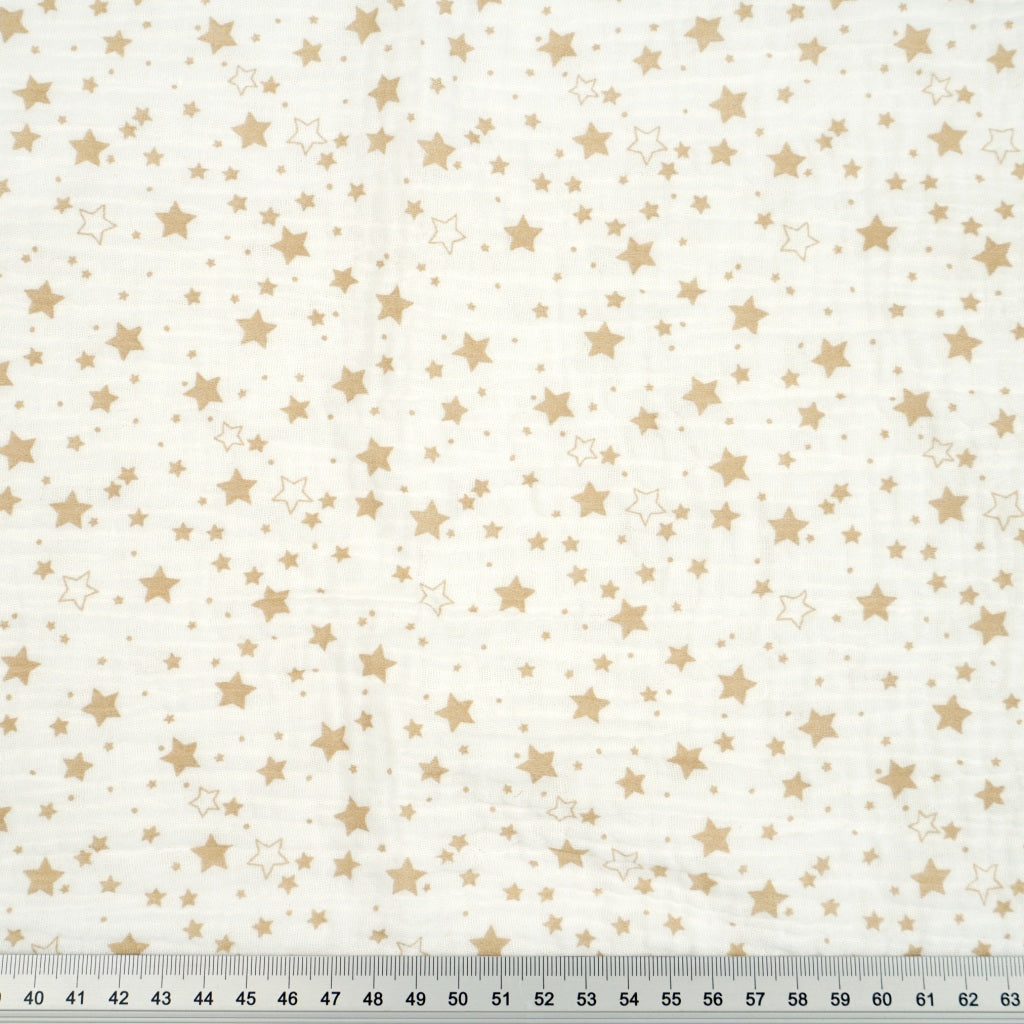 Double Gaze De Coton Imprimé | Blanc Etoiles Dorées | Laize 135cm