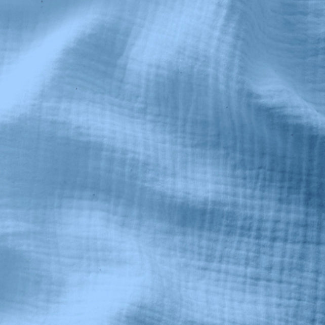 Tissu Double Gaze De Coton Uni - Bleu Riviera - Laize 130cm