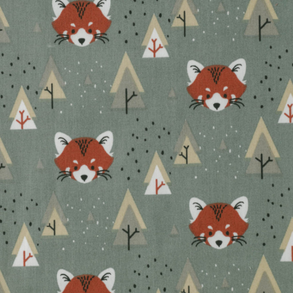 Coton Jersey Panda Roux Fond Vert Thym | Laize 1m50