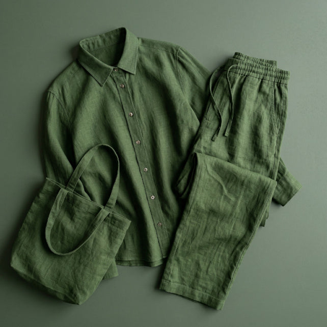 Tissu 100% Lin Lavé | Vert Olive Stonewashed | 190gr/m² Laize 1m45