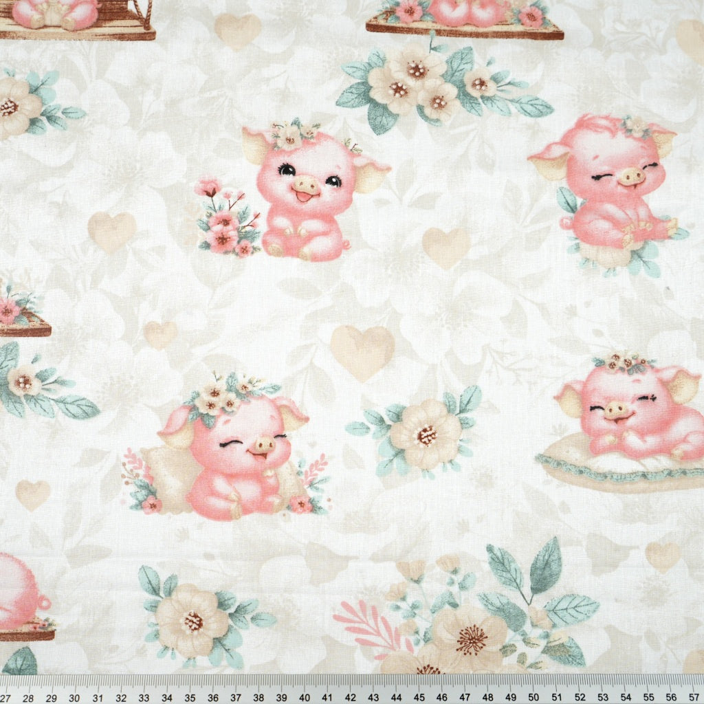Petits Cochons Roses Fond Beige | 1m x 1m60