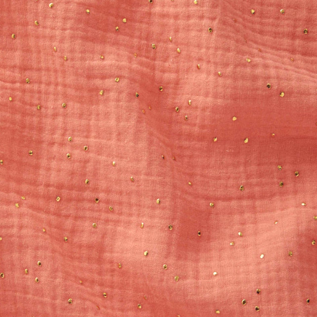 Tissu Double Gaze De Coton a Pois Pimiz - Papaya