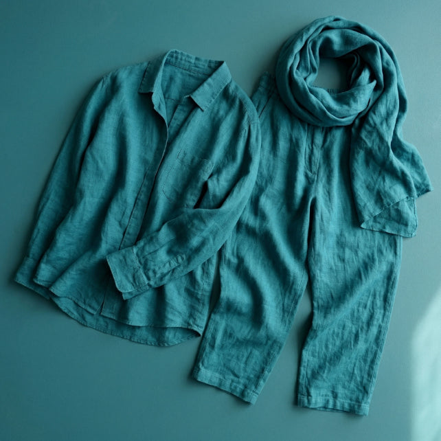 Tissu 100% Lin Lavé | Bleu Ocean Turquoise Stonewashed | 190gr/m² Laize 1m45