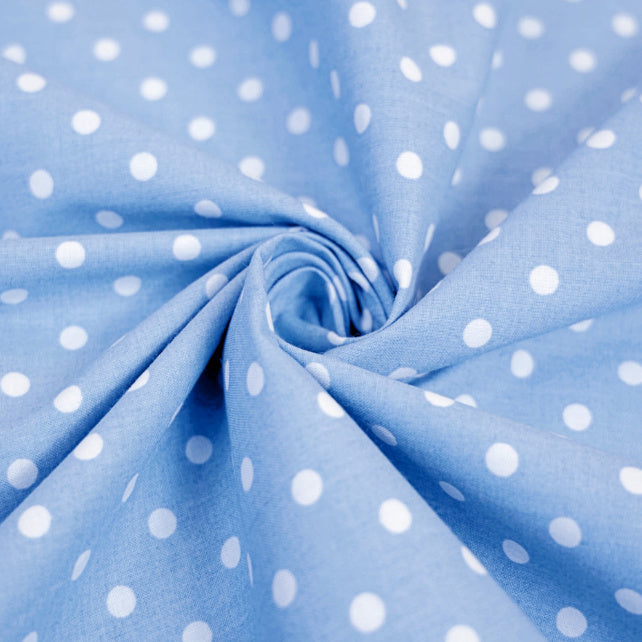 Tissu Coton Petits Pois 4mm Blancs Fond Bleu Clair | Laize 1m60