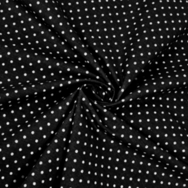 Tissu Coton Petits Pois 4mm Blancs Fond Noir | Laize 1m60