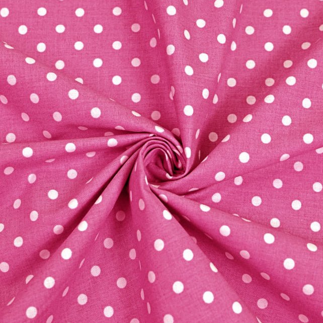 Tissu Coton Petits Pois 4mm Blancs Fond Rose Fuchsia | Laize 1m60