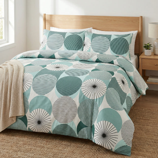 Tissu Coton Géométrique Grands Cercles Sauge | Laize 1m55