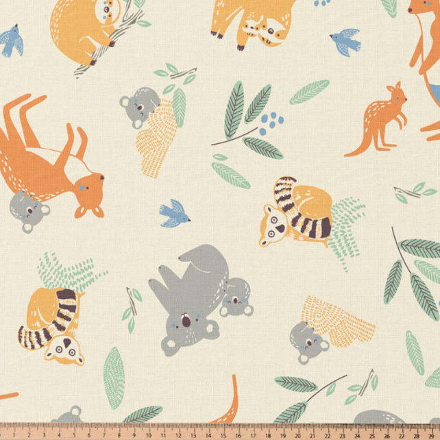 Tissu Coton Animaux Koala Kango Fond Ecru | Laize 1m50