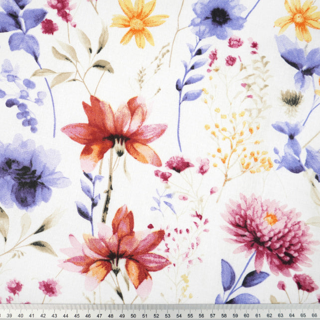 Tissu Coton Trio de Fleurs Fond Blanc | Laize 1m55