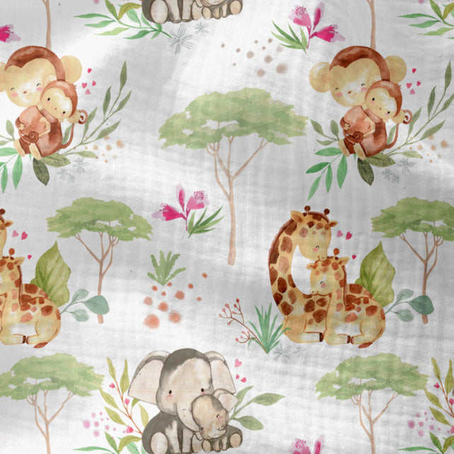 Tissu Double Gaze De Coton Imprimé | Ziba Savane Fond Blanc