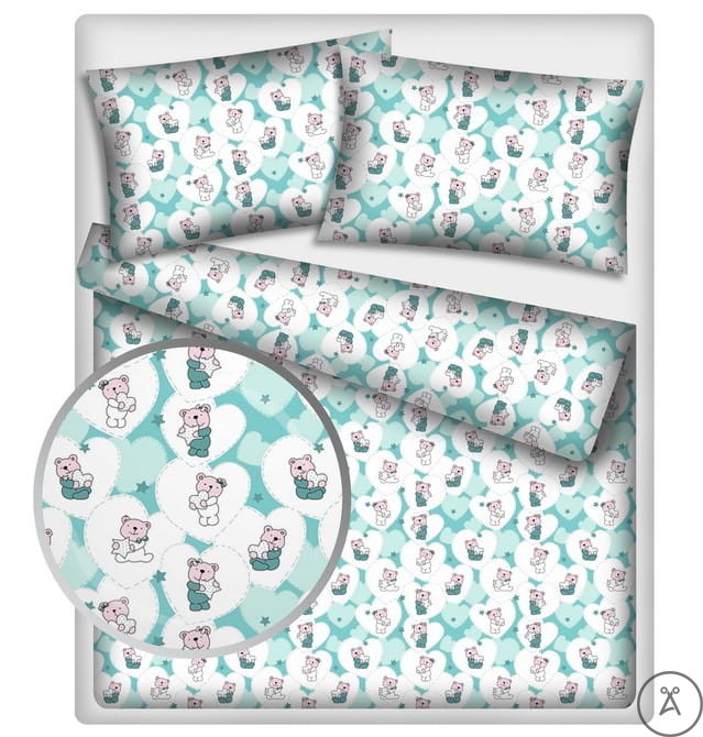 Ourson Love Cyan Fond Blanc | 1m x 1m60