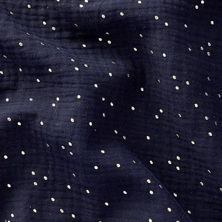 Double Gaze De Coton a Pois Pimiz - Bleu Nuit