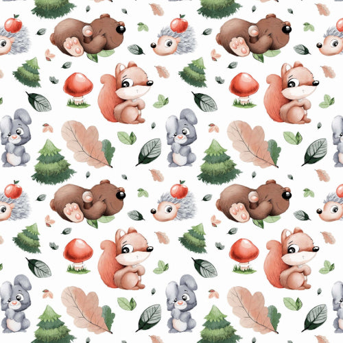 PopCoton | Tissu Animaux de la Forêt Fond Blanc
