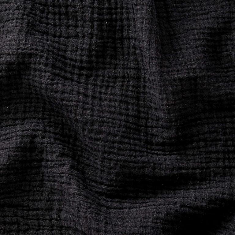 Double Gaze De Coton Uni - Noir