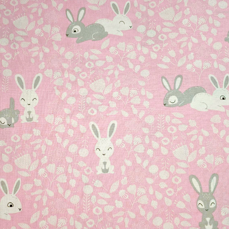 Lapins Blanc Gris Fond Rose | Laize 1m60