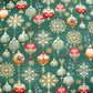 Coton Boules de Noël Multicolores Fond Vert | 1m x 1m60