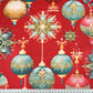 Coton Boules de Noël Multicolores Fond Rouge | 1m x 1m60
