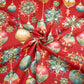 Coton Boules de Noël Multicolores Fond Rouge | 1m x 1m60