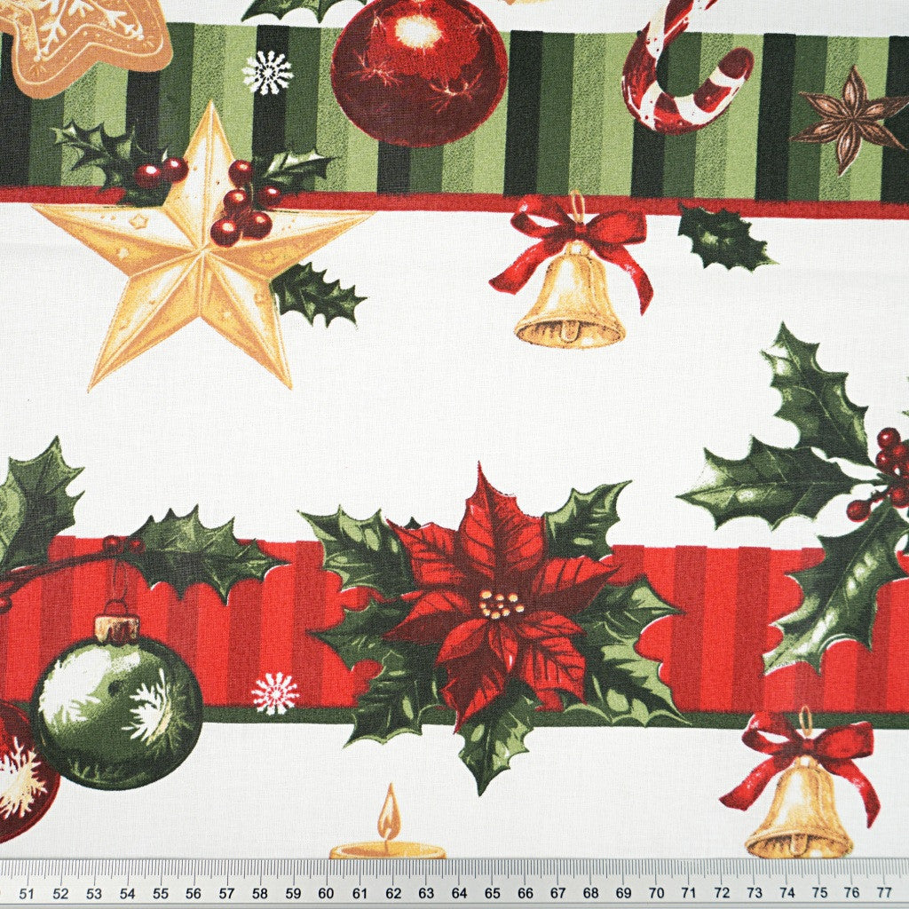 Coton Banderoles De Noël Sur Fond Blanc | Laize 1m55