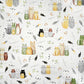 Coton Chats Vert et Beige Fond Blanc | Laize 1m60
