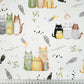 Coton Chats Vert et Beige Fond Blanc | Laize 1m60
