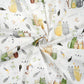 Coton Chats Vert et Beige Fond Blanc | Laize 1m60